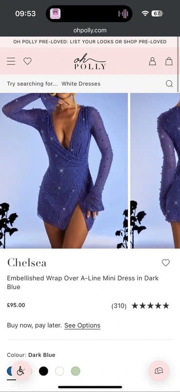 Oh Polly Oh Polly Blue Chelsea Embellished Wrap Over A Line Mini Dress Size 6 Stretch Party sexy occasion
