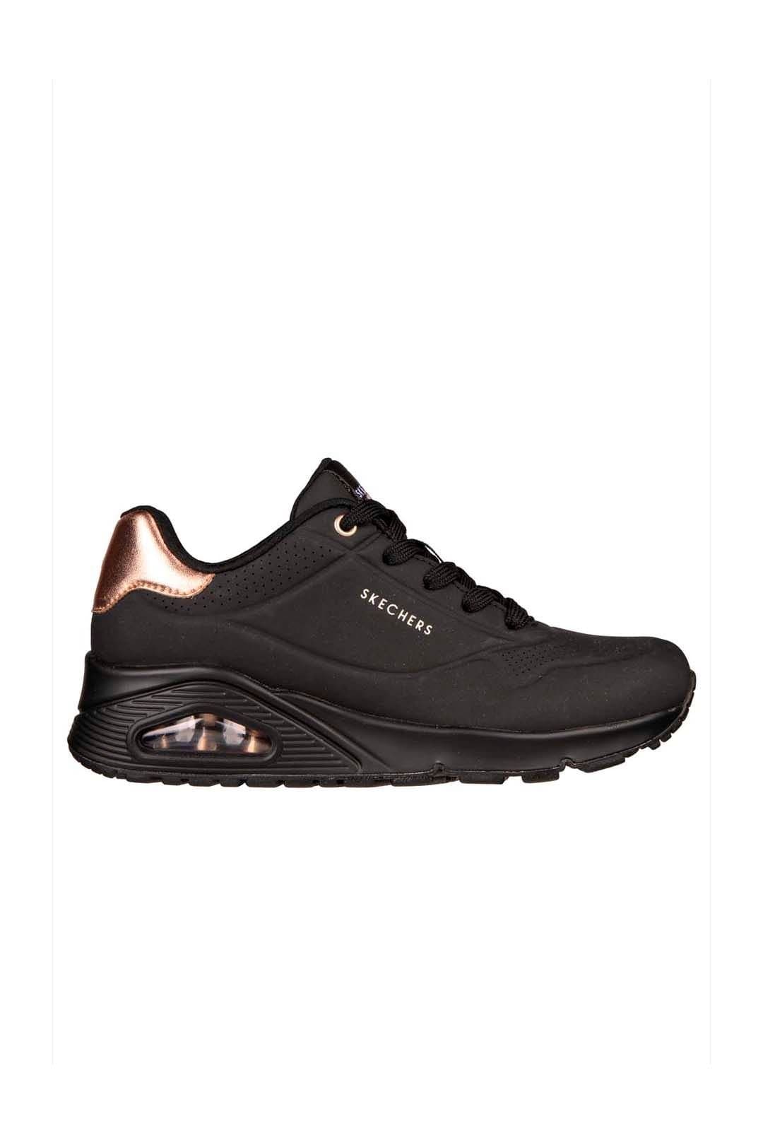 Skechers Skechers Women's Uno Duraleather With Metallic Heel Lace Up Fashion Sneaker Black
