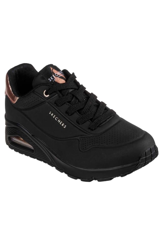 Skechers Skechers Women's Uno Duraleather With Metallic Heel Lace Up Fashion Sneaker Black - 3