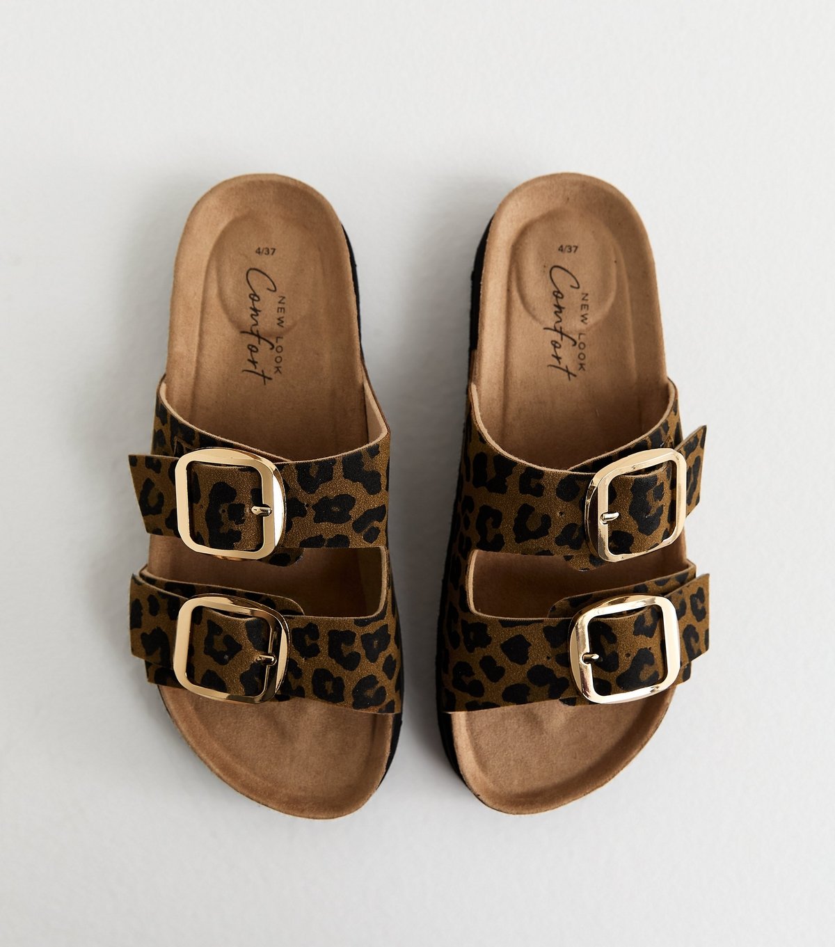 New Look Women's Brown Animal Print Cork Sole Double Strap Mule Sandals Vegan New Look - 1