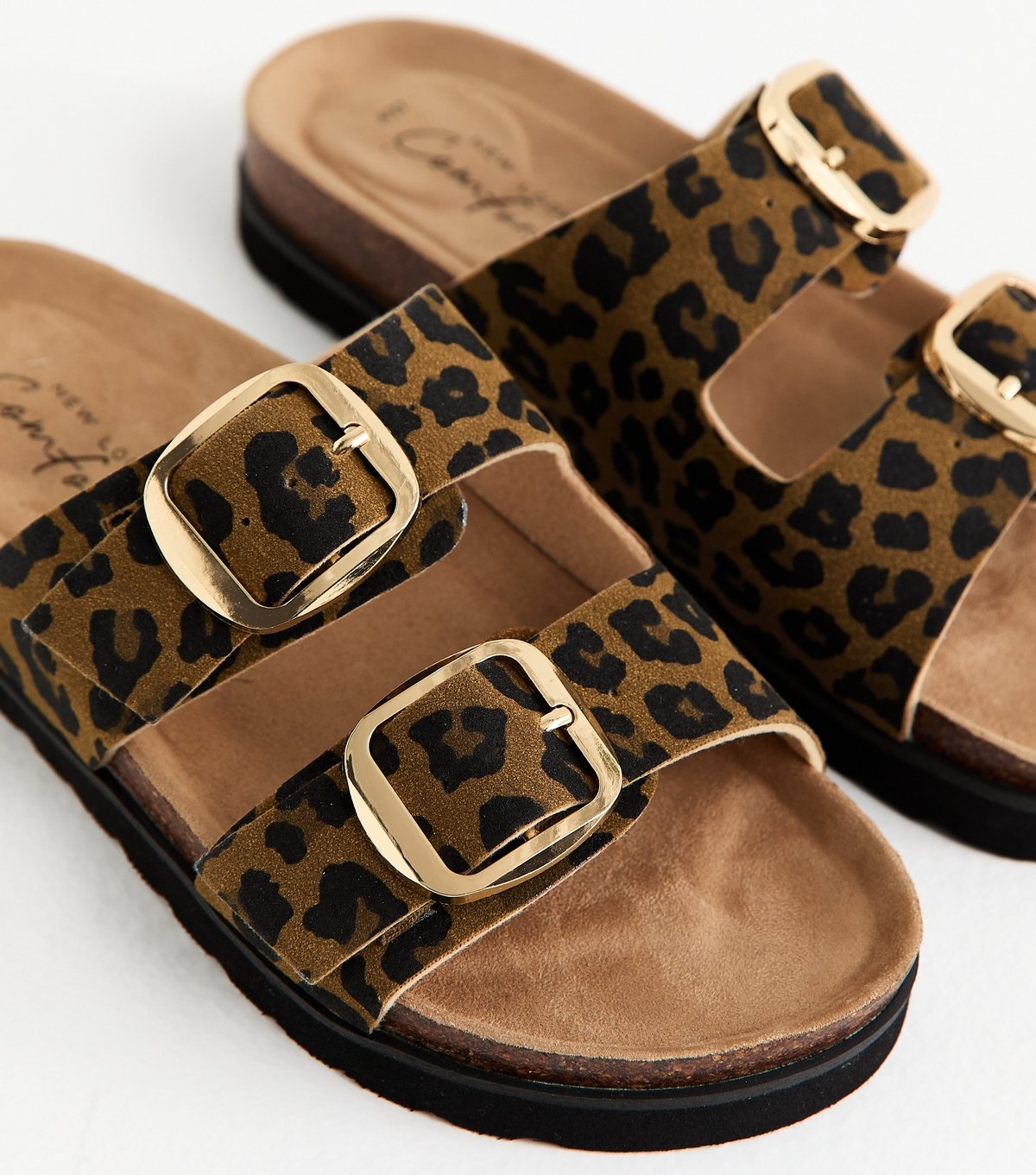 New Look Women's Brown Animal Print Cork Sole Double Strap Mule Sandals Vegan New Look - 3