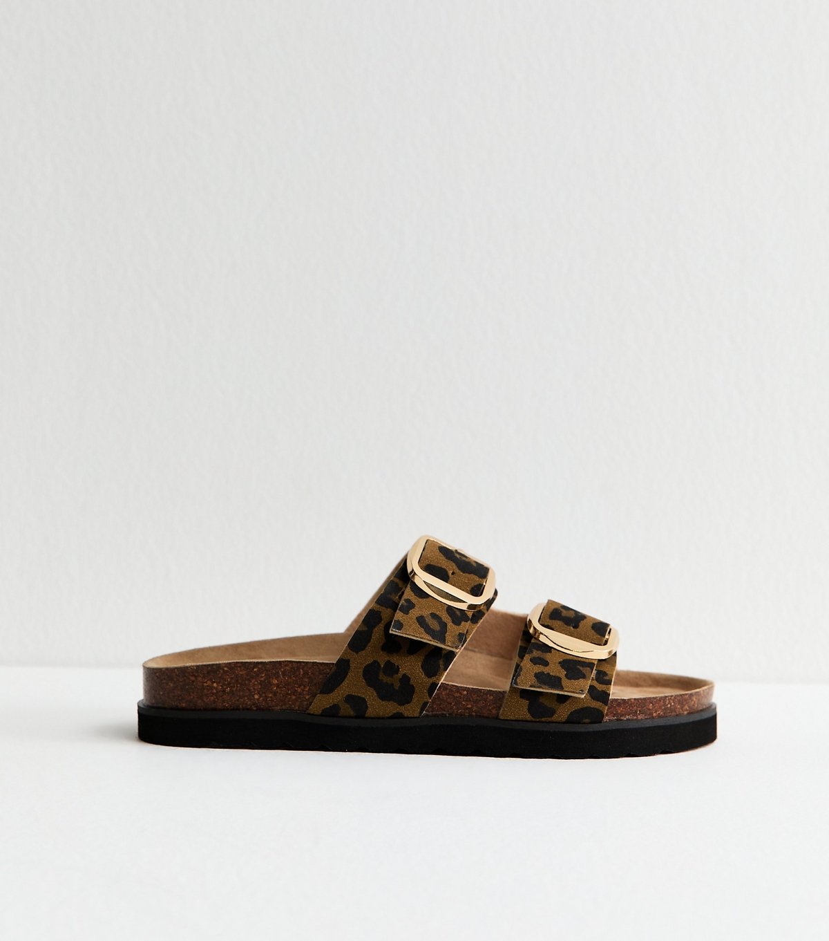 New Look Women's Brown Animal Print Cork Sole Double Strap Mule Sandals Vegan New Look - 4