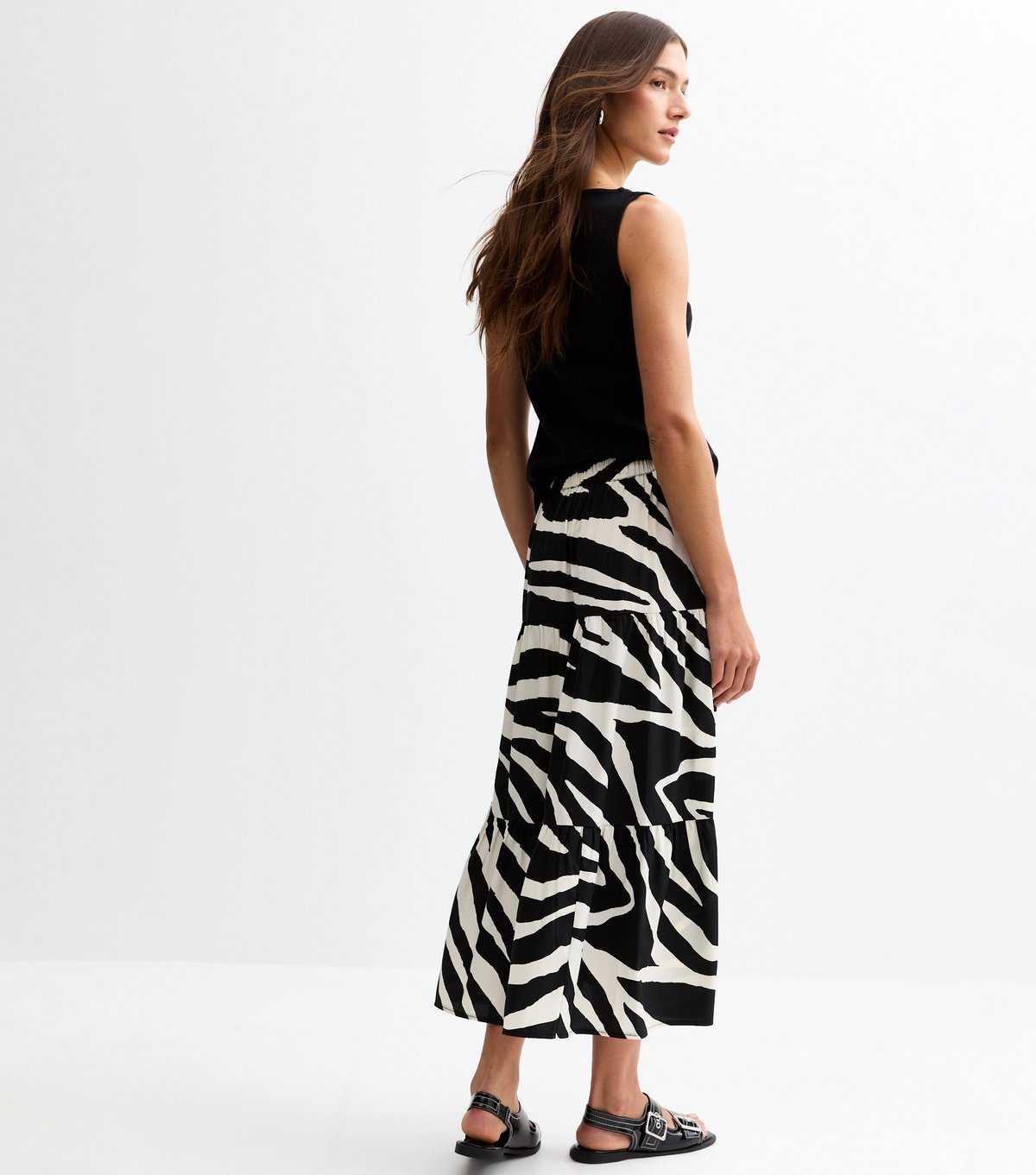 New Look Women's Black Zebra Print Tiered Crepe Midi Skirt New Look - 4
