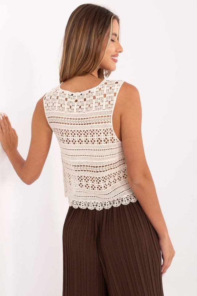Love Lace Love Lace Women's Boho Lace Cotton Sleeveless Summer Top in Beige - 3