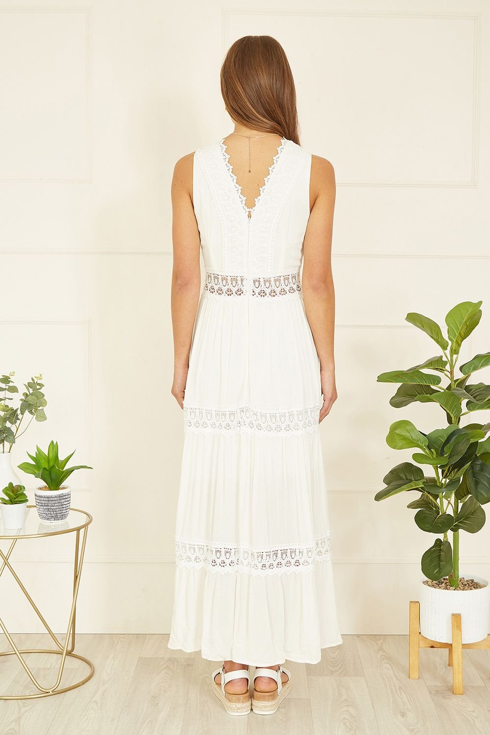 Yumi Yumi Women's White Lace Trim Cotton Midi Sun Dress - 4