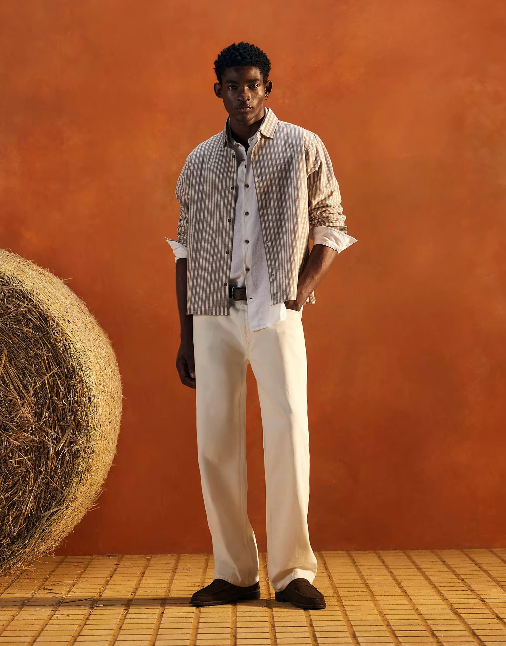 ASOS ASOS Brown Linen Blend Stripe Shirt
