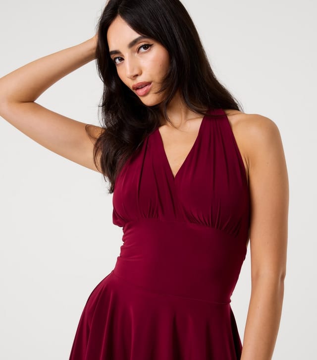 Pink Vanilla Women's Burgundy Slinky Halterneck Mini Dress Pink Vanilla New Look - 3