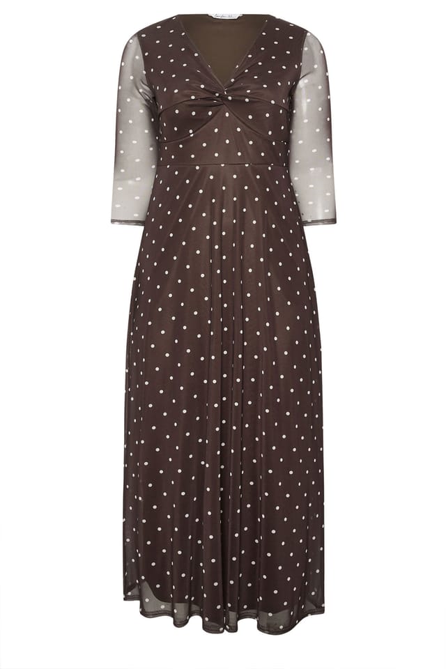 Yours Yours Women's Polka Dot Knot Front Dress in Chocolate - 2