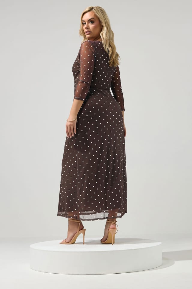 Yours Yours Women's Polka Dot Knot Front Dress in Chocolate - 3