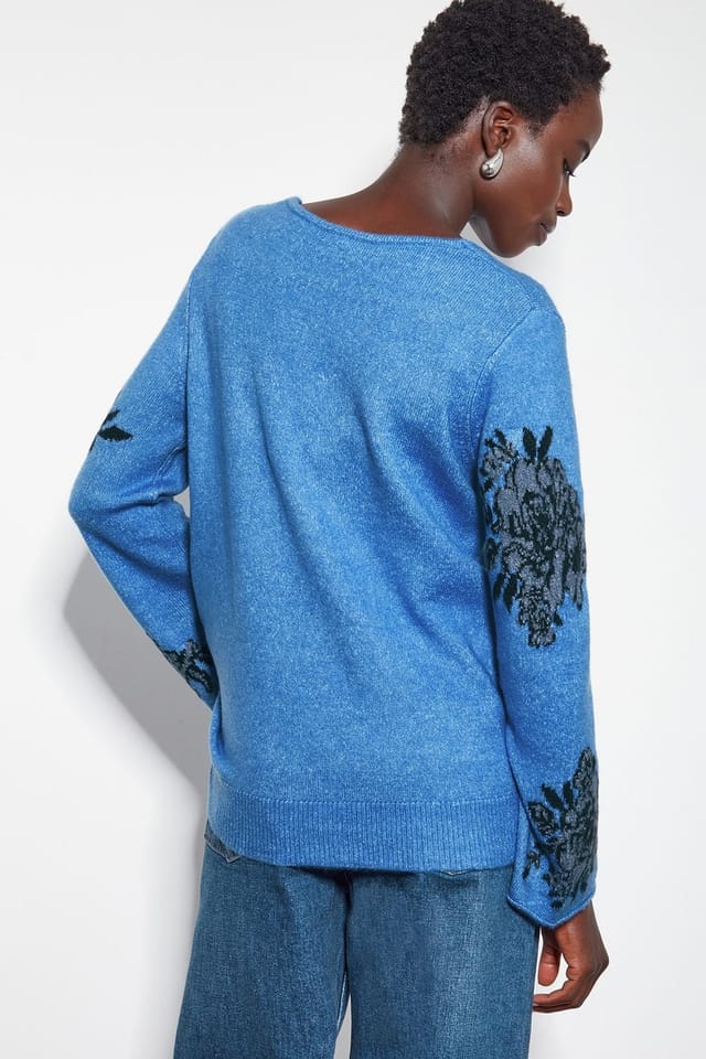 Monsoon Monsoon Women's Jess V-Neck Floral Jacquard Jumper Blue - 3