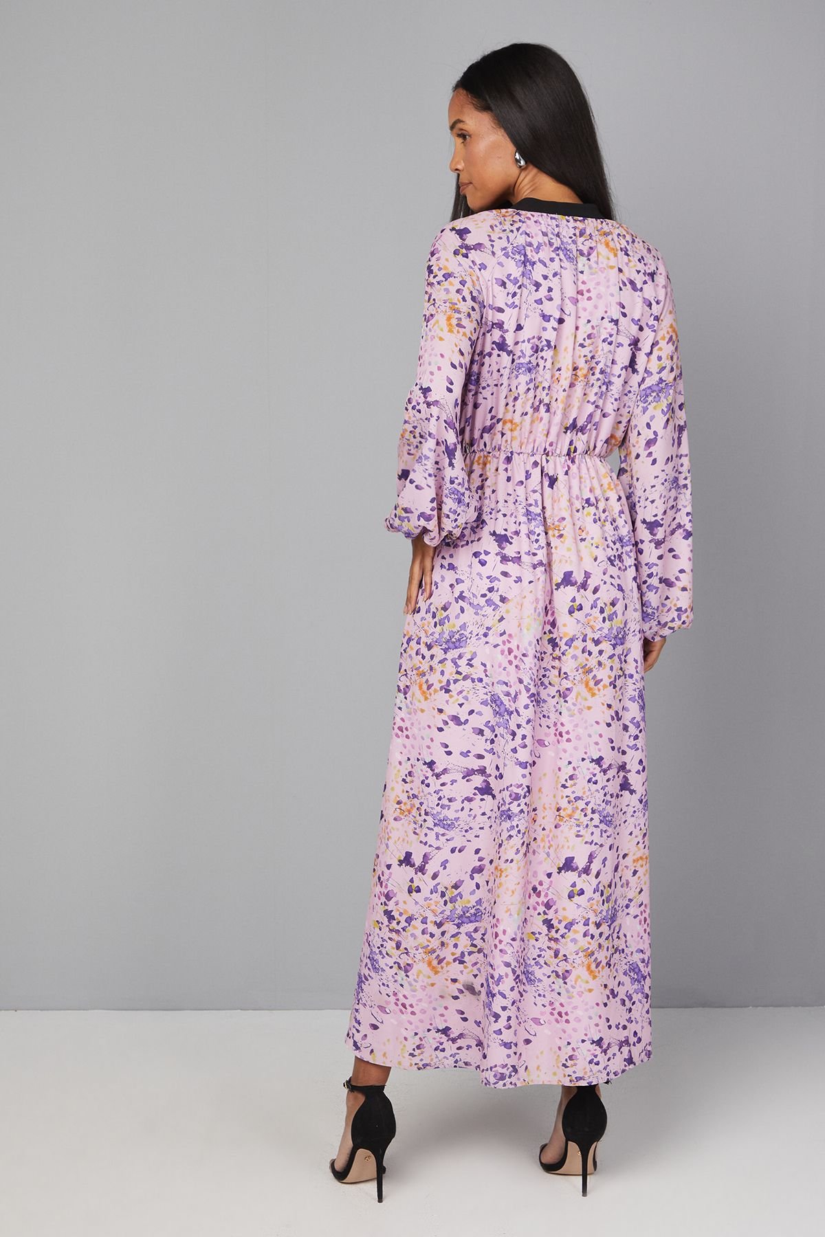 Wallis Wallis Women's Abstract Tie Neck Midi Dress in Lilac - 3