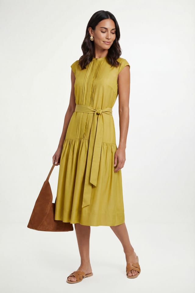 Wallis Wallis Women's Petite Denim Look Drop Waist Midi Dress in Yellow - 3