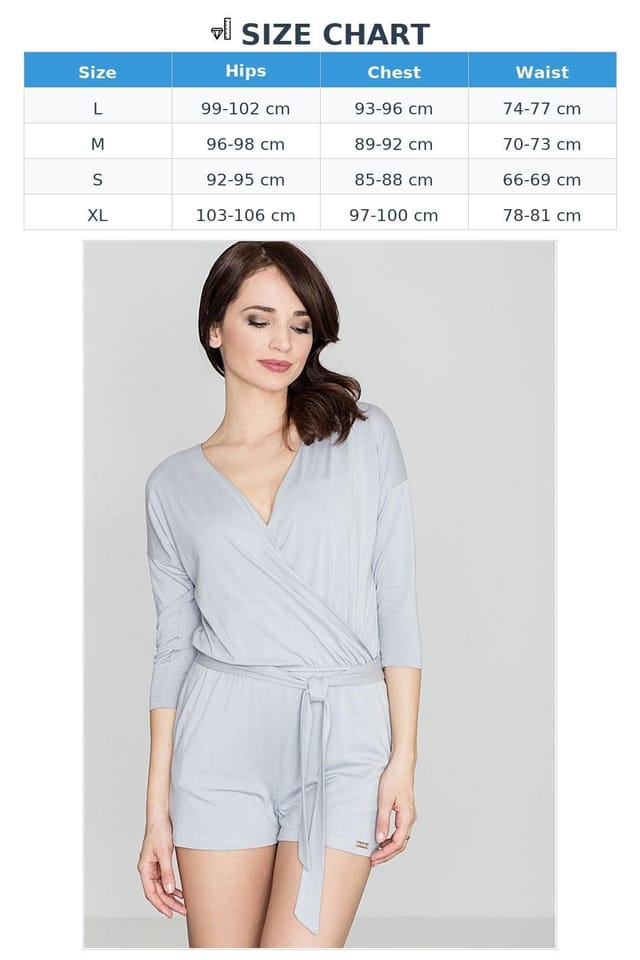 Love Lace Love Lace Women's Knit Overalls with Deep V Tie Belt Short in Grey - 3