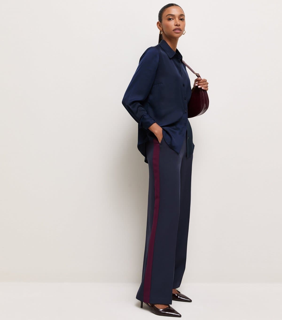 New Look Women's Navy Side Stripe Wide Leg Trousers New Look