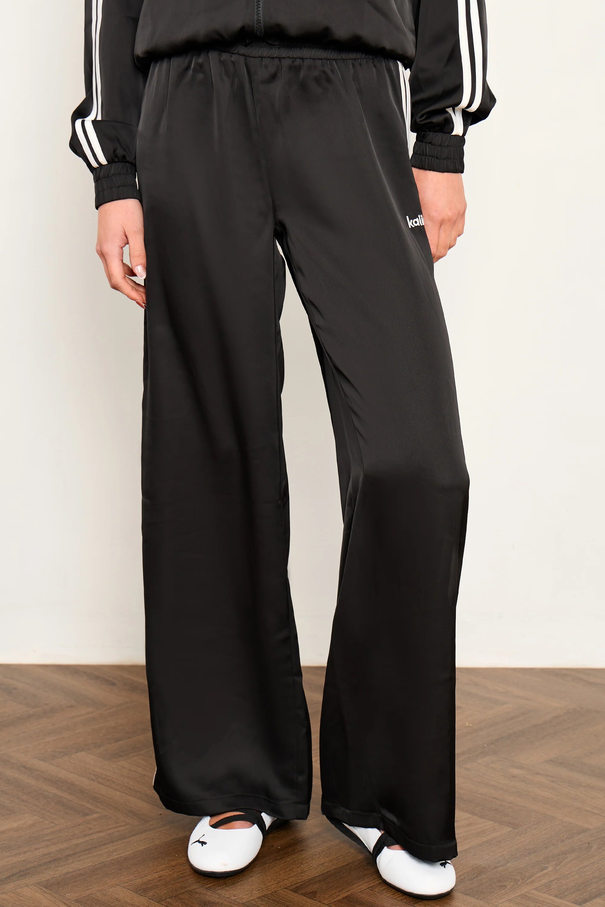 Kaiia Kaiia Satin Side Stripe Wide Leg Trousers Black & White - 3