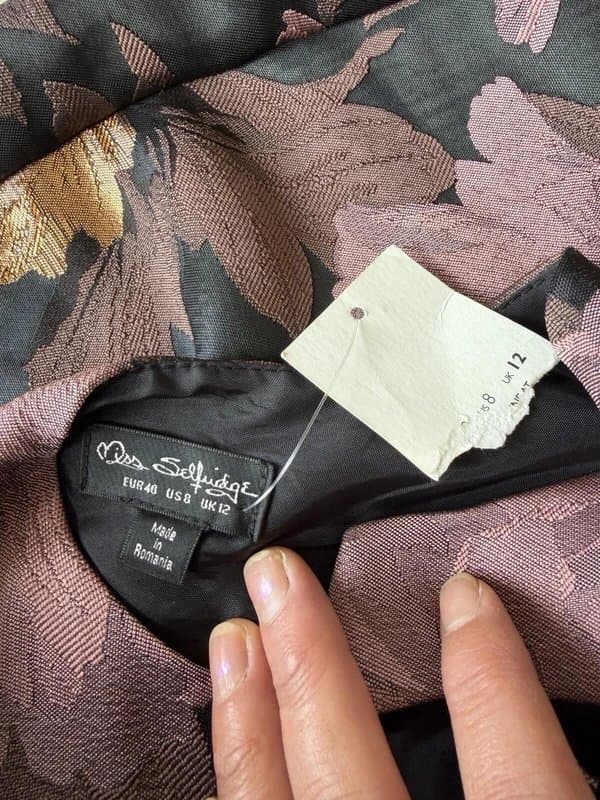 Miss Selfridge Miss Selfridge Floral Jacquard Prom Dress UK 12 Pink Gold Occasion Dress NWT