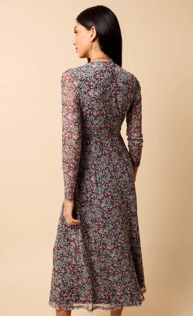 Little Mistress Little Mistress Women's Saffron & Amber Ditsy Floral Print Midi Dress - 2