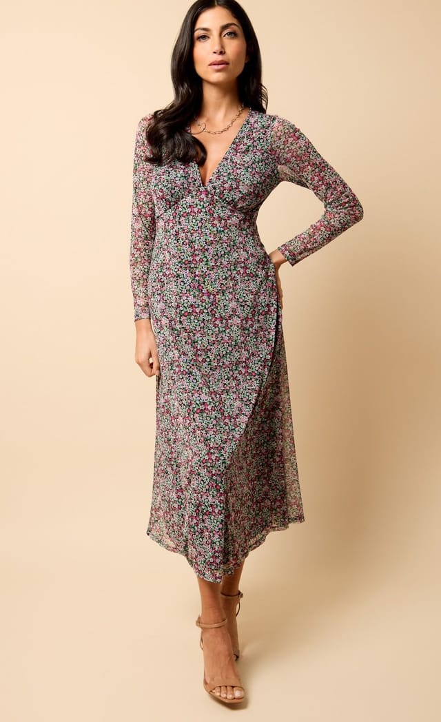 Little Mistress Little Mistress Women's Saffron & Amber Ditsy Floral Print Midi Dress - 3