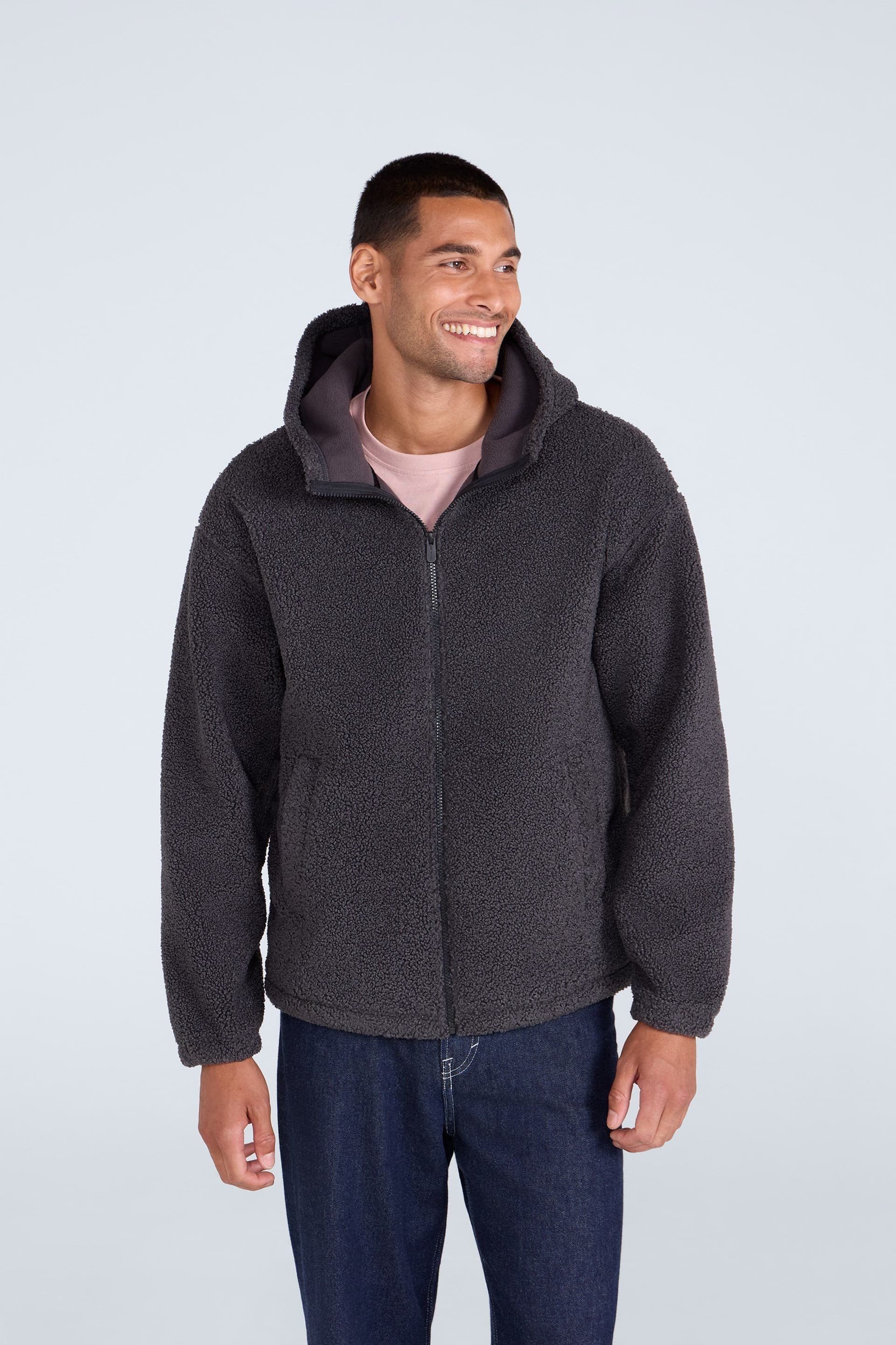 Animal Animal Men's 'Waeys' Warm Comfortable Windproof Casual Outdoor Borg Fleece Jumper in Charcoal
