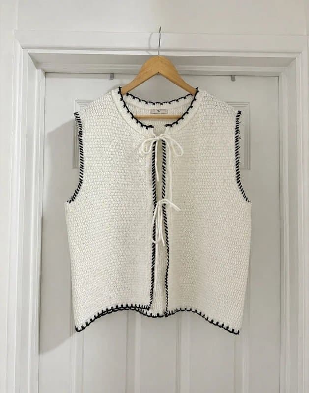 TU Woman Beautiful Women's Cream Boho Tie Front Wool Blend Knitted Waistcoat Top size L 16-18