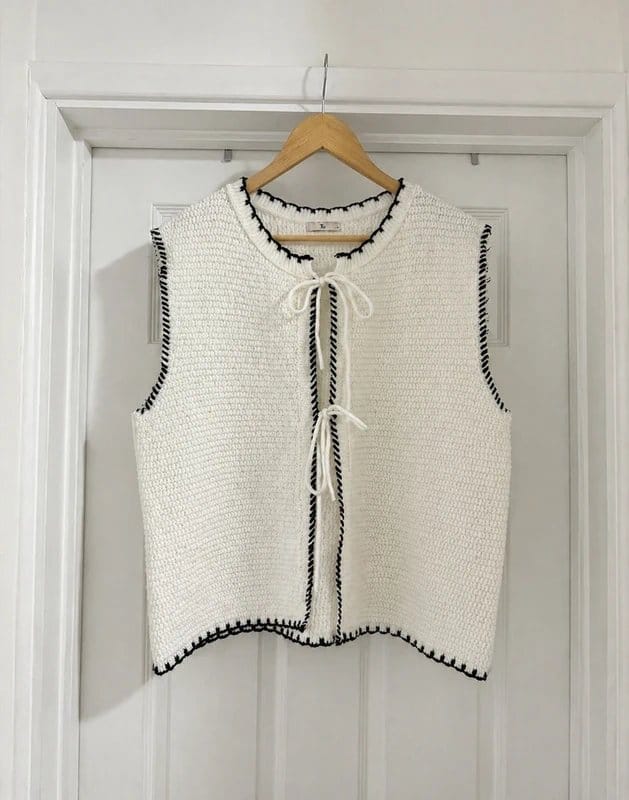 TU Woman Cream Boho Tie Front Wool Blend Waistcoat Top Size L