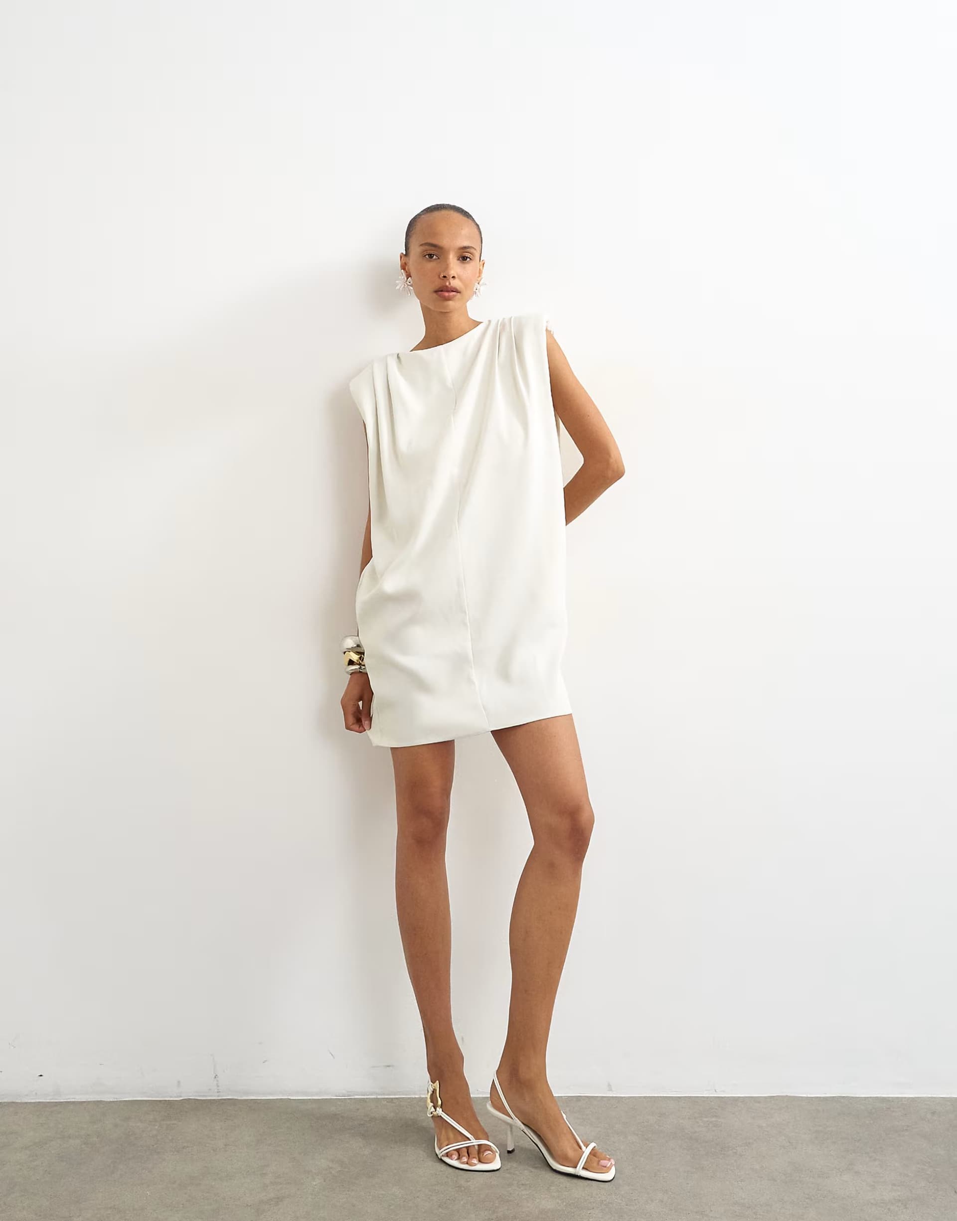 ASOS Topshop clean structured shoulder pad mini dress in off white