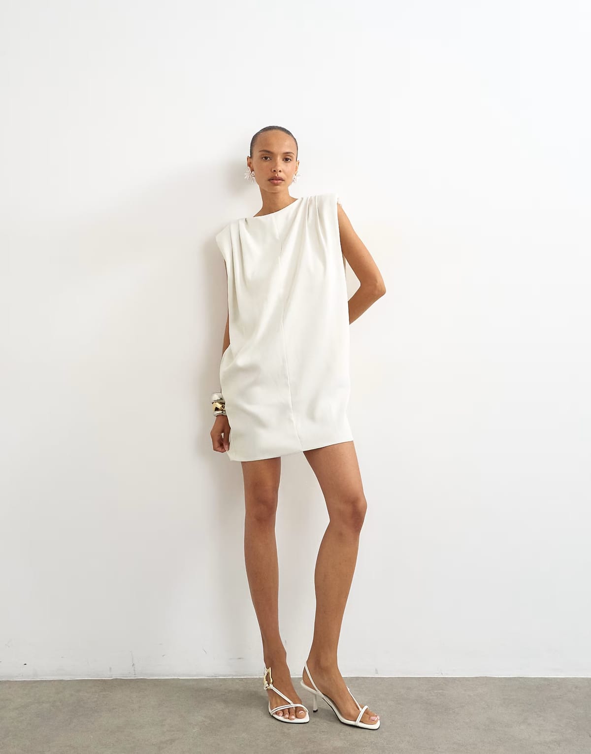ASOS Topshop clean structured shoulder pad mini dress in off white - 1
