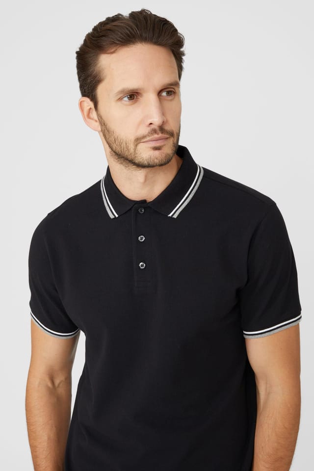 Maine Maine Men's Pique Tipped Polo Shirt in Black - 3