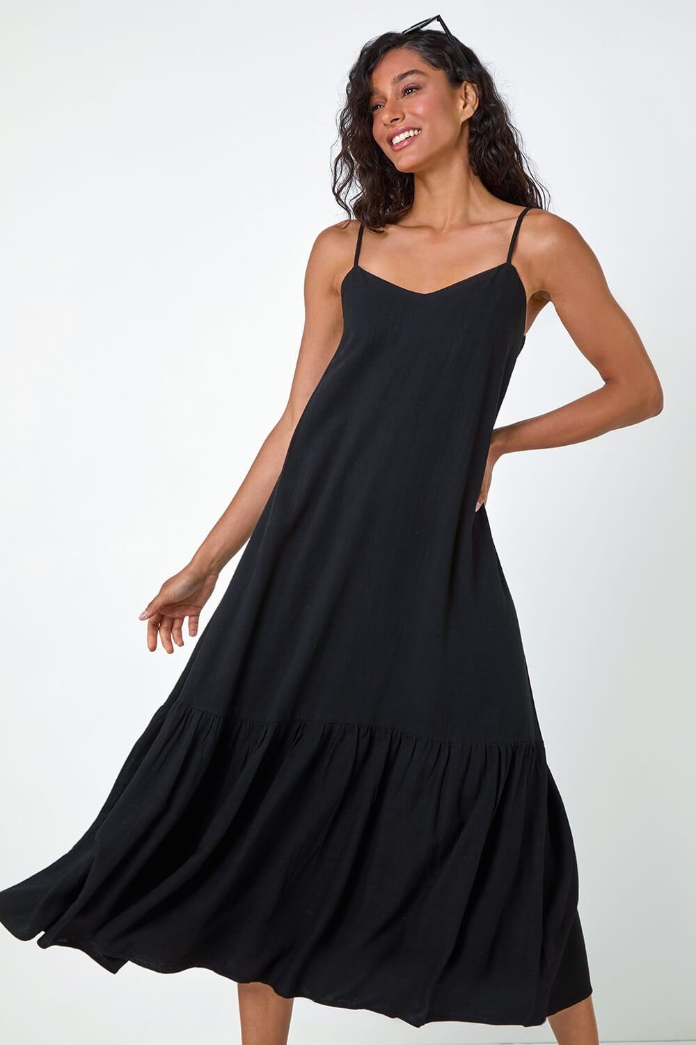 Dusk Dusk Women's Strappy Tiered Maxi Dress in Black - 2