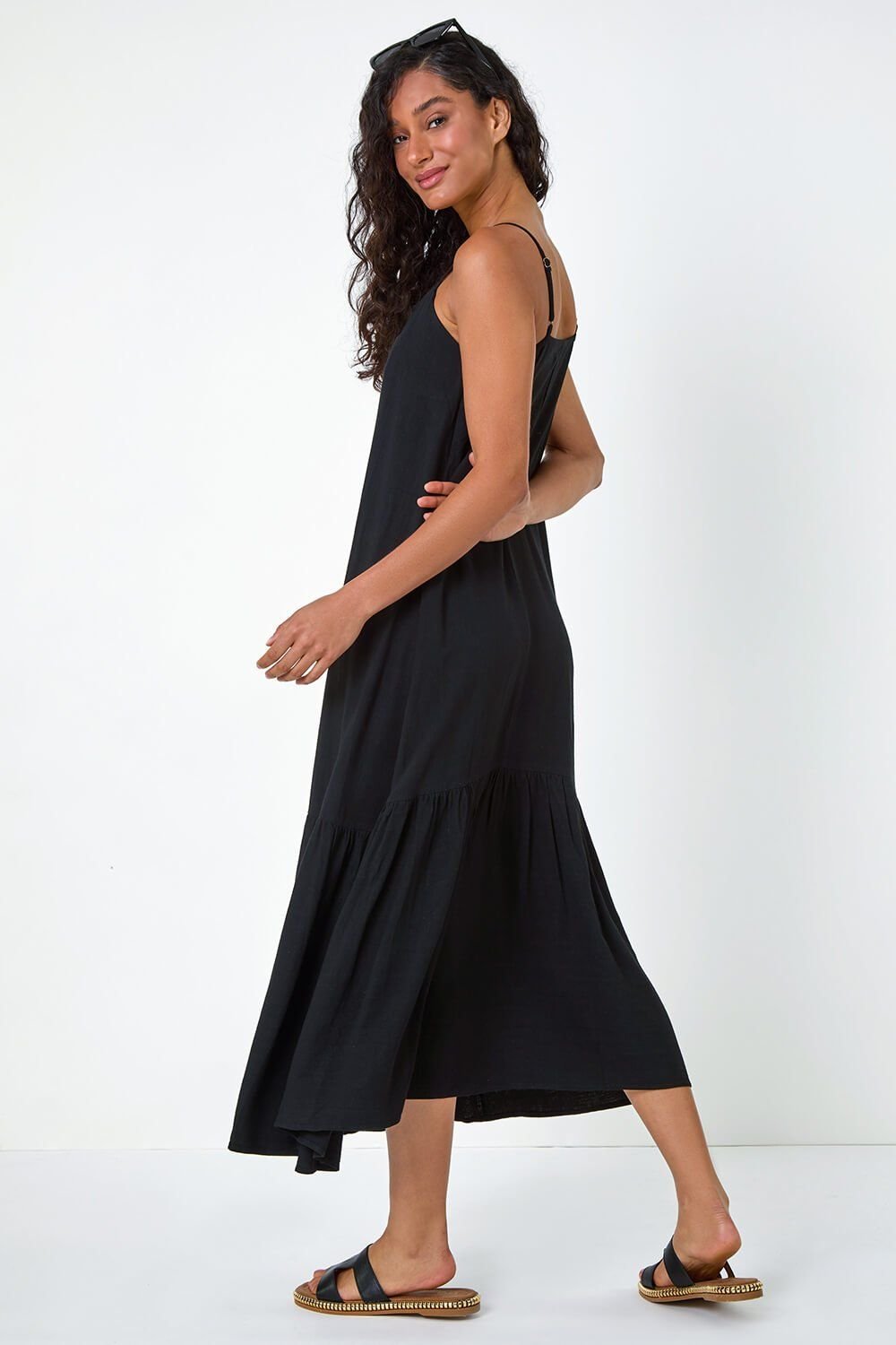 Dusk Dusk Women's Strappy Tiered Maxi Dress in Black - 3