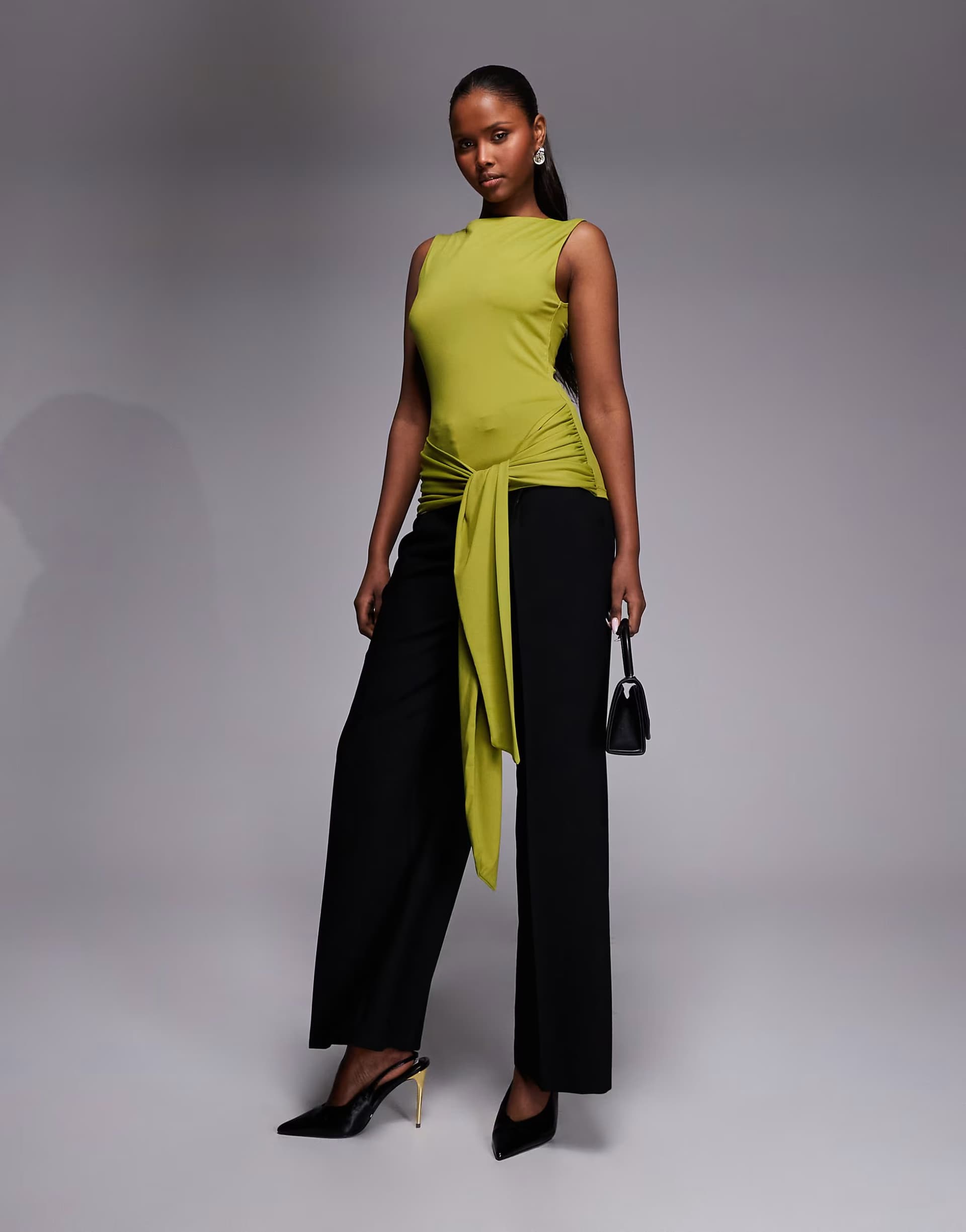 ASOS ASOS DESIGN polyamide longline tie front sleeveless top in green