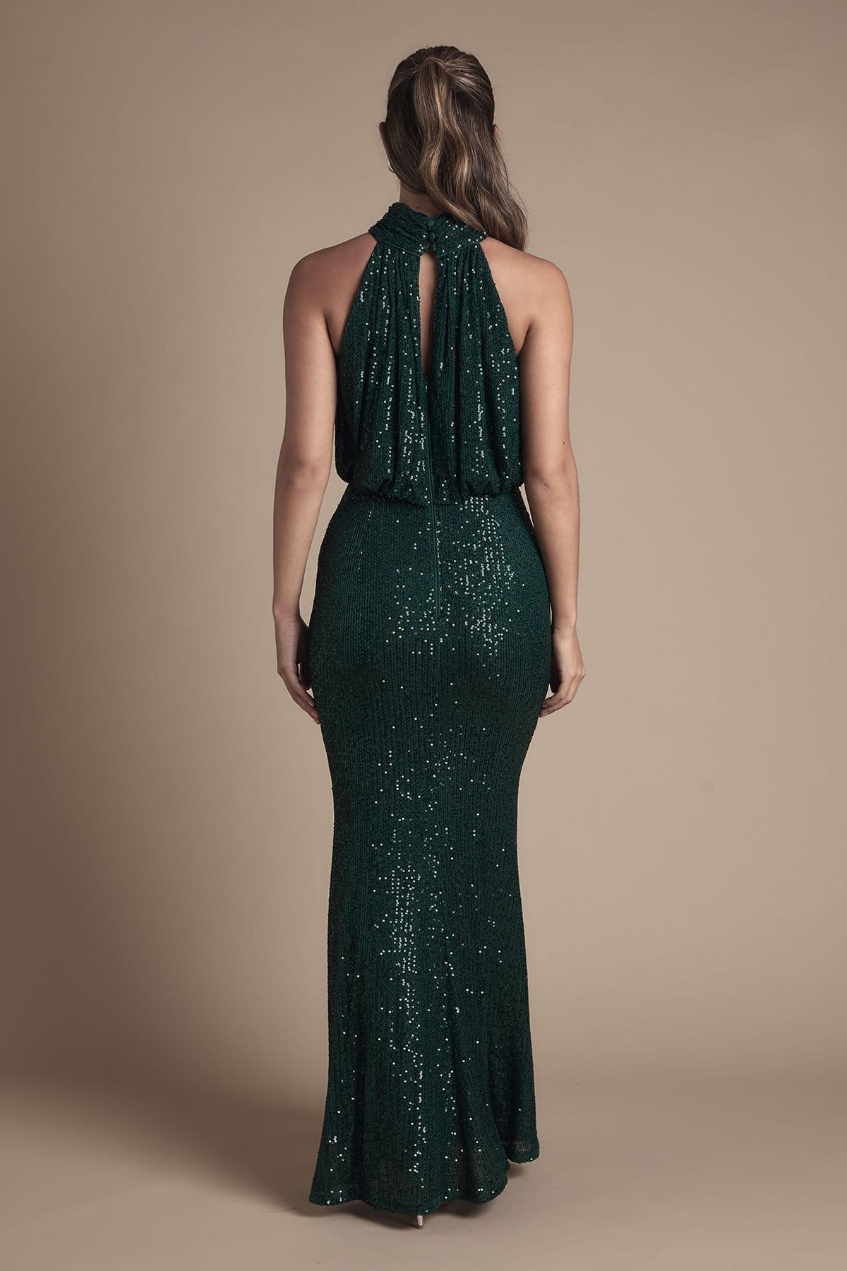 Coast Coast Women's Halterneck Sequin Bridesmaid Maxi Dress in Emerald - 4