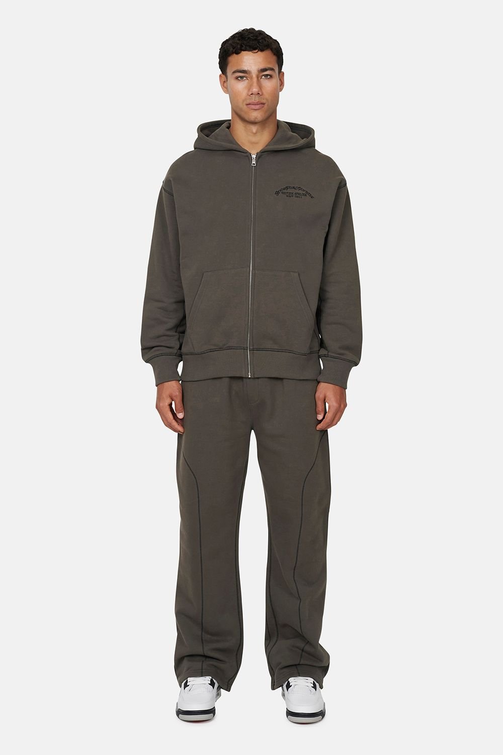 Good For Nothing Good For Nothing Men's Coverlock Stitching Zip Through Hoodie in Dark Grey - 2