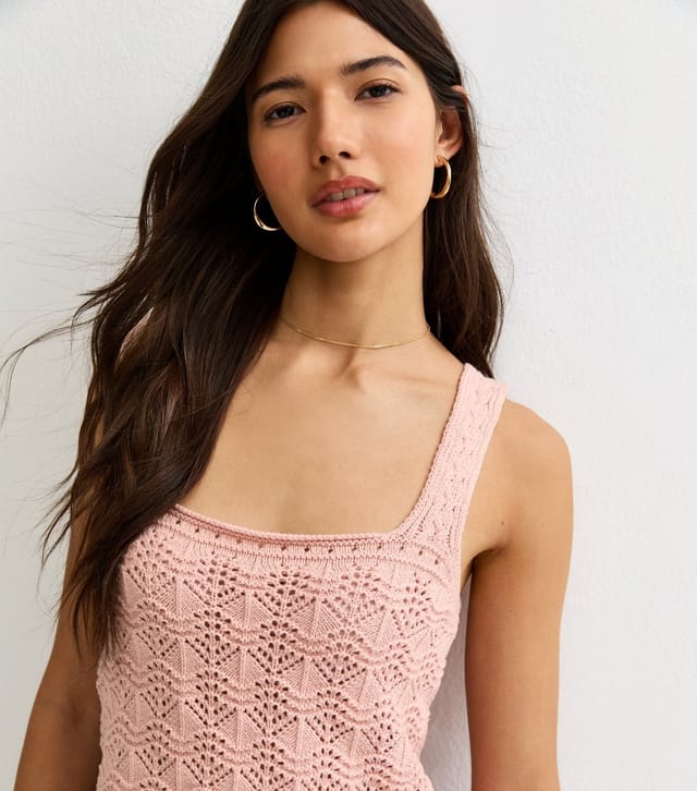 New Look Women's Light Pink Square Neck Cotton Rich Pointelle Knit Vest New Look - 2