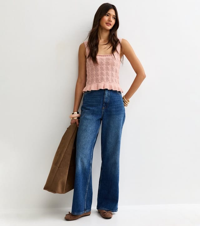 New Look Women's Light Pink Square Neck Cotton Rich Pointelle Knit Vest New Look - 3