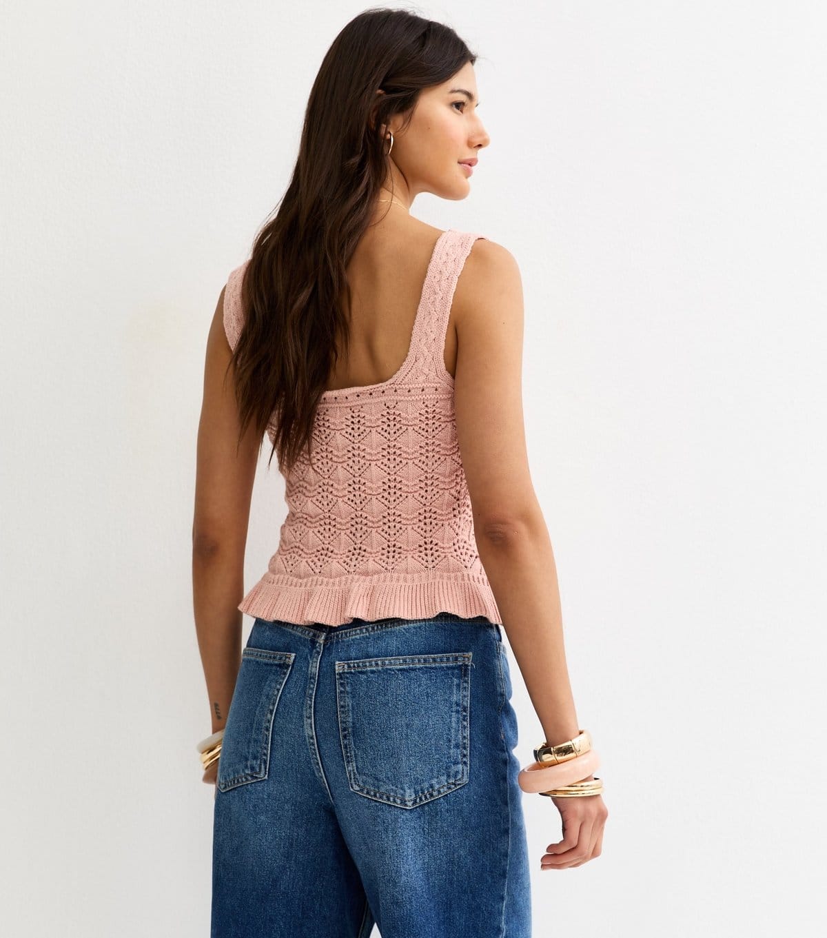 New Look Women's Light Pink Square Neck Cotton Rich Pointelle Knit Vest New Look - 4