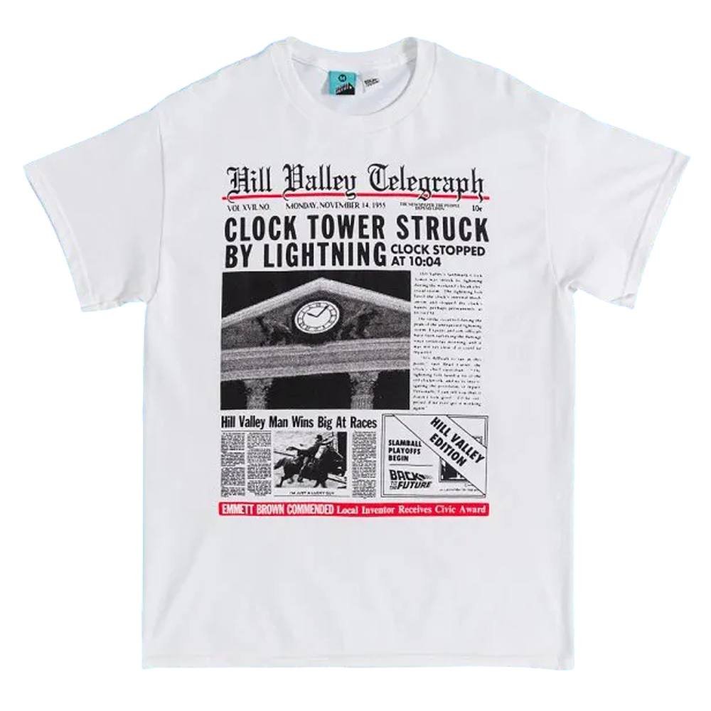 Back To The Future Back To The Future Men's Hill Valley Newspaper T-Shirt in White - 1