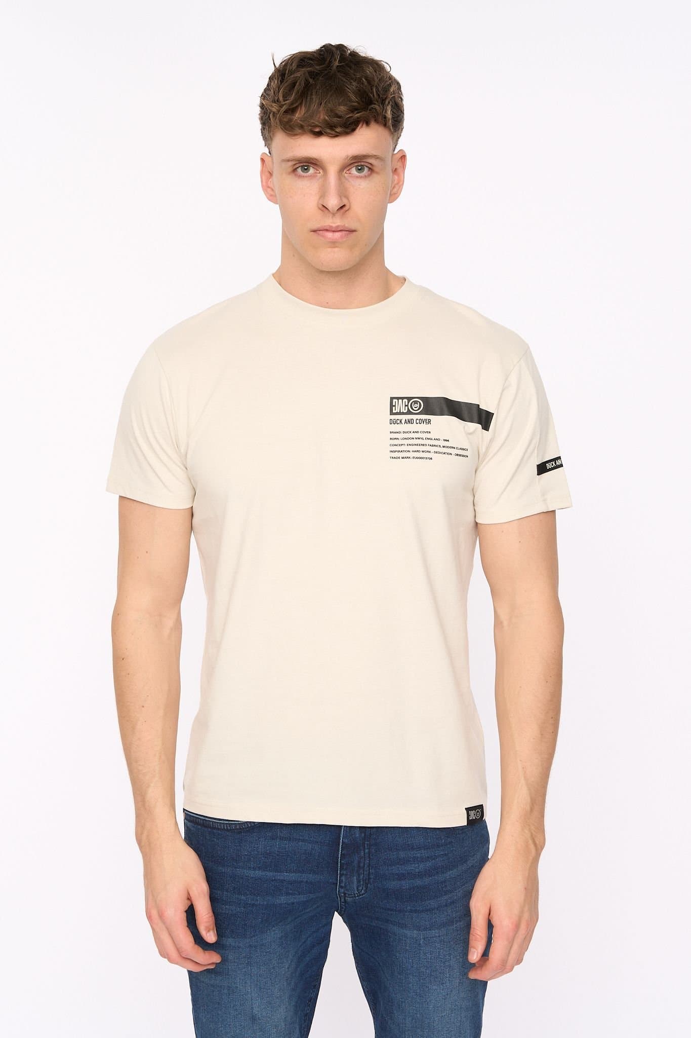 Duck&Cover Duck&Cover Men's Tatick Premium T-Shirt with Raised Chest Graphic in Light Stone