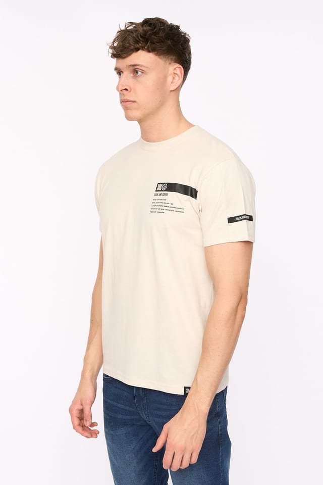 Duck&Cover Duck&Cover Men's Tatick Premium T-Shirt with Raised Chest Graphic in Light Stone - 3