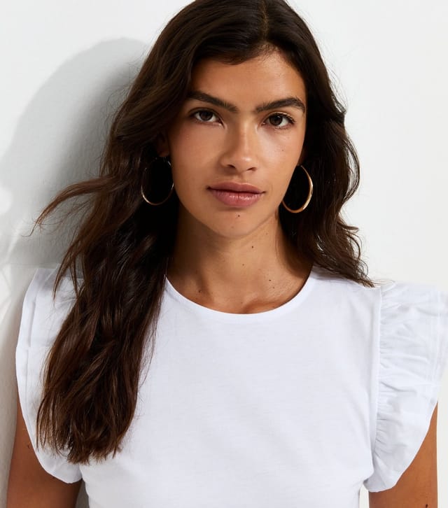 New Look Women's White Cotton Frill Sleeve Top New Look - 3