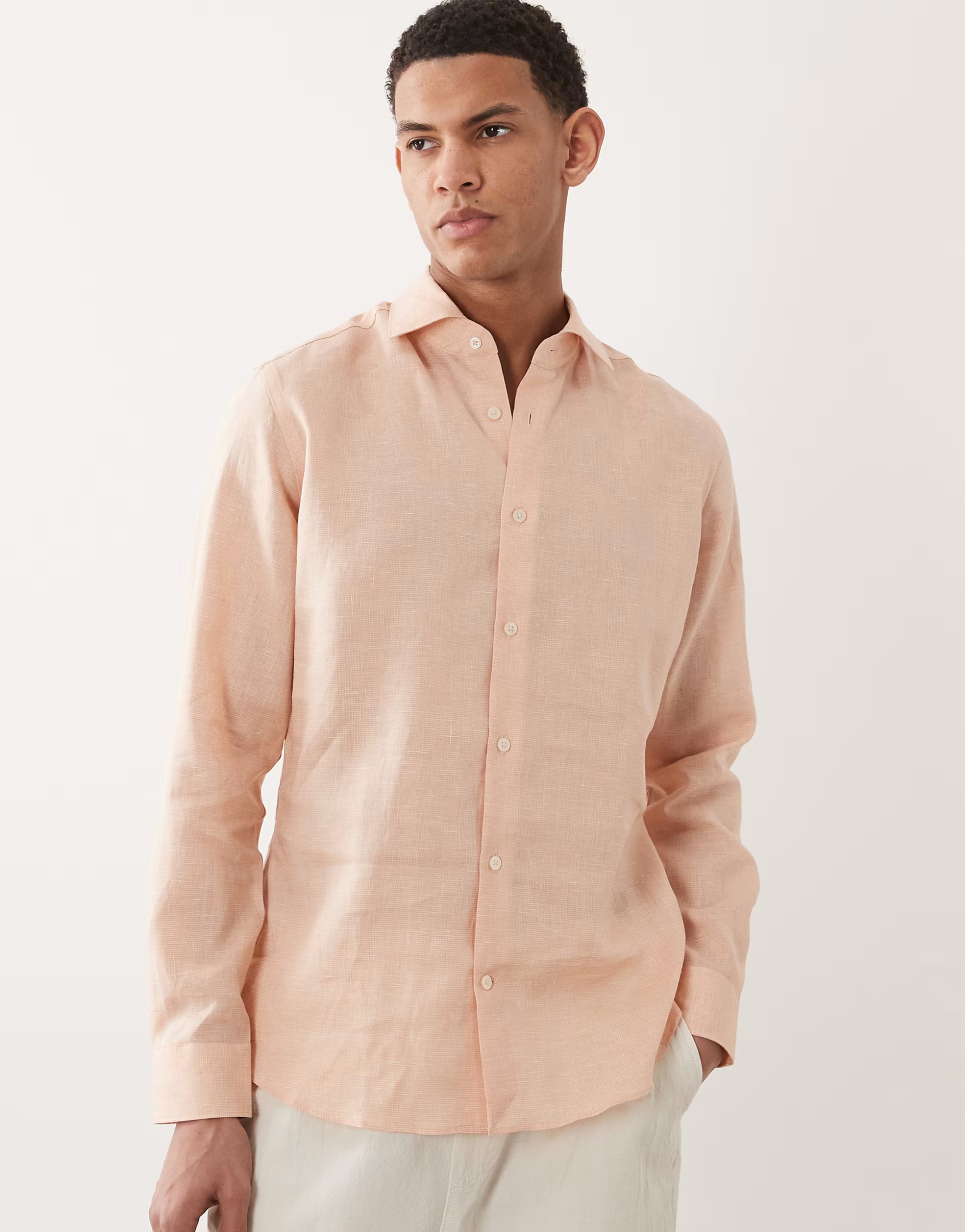 ASOS Mango 100% linen relaxed fit shirt in salmon - 1