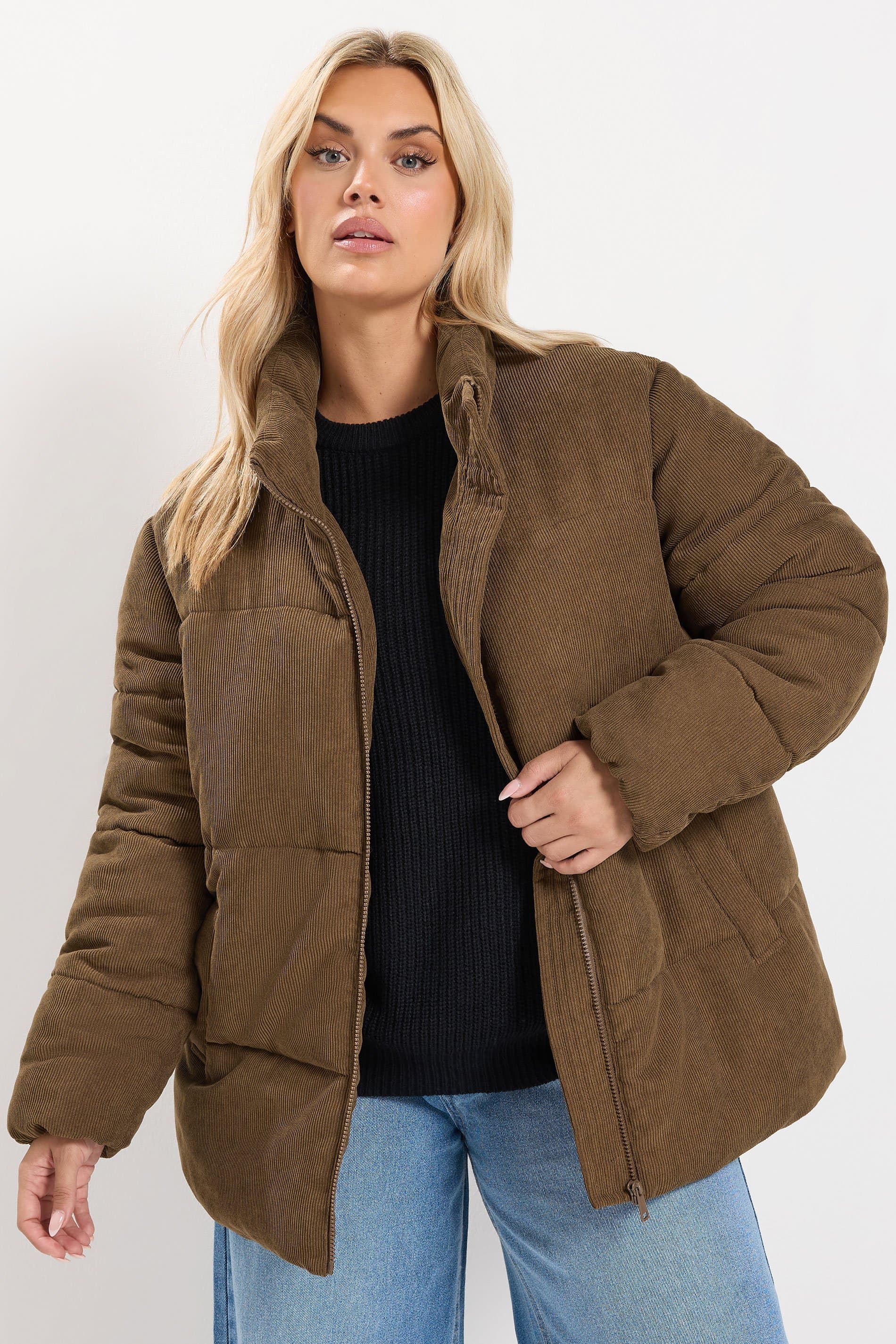 Yours Plus Size Brown Corduroy Padded Coat