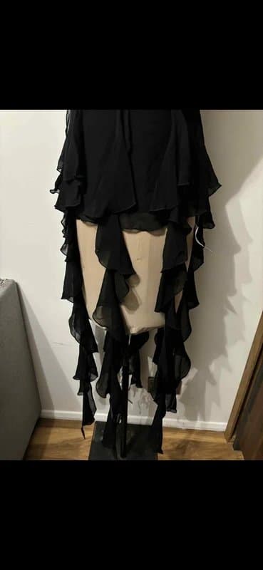 ASOS Design exaggerated waterfall ruffle top in black fairy hanging drape tube bandeau strapless size 10