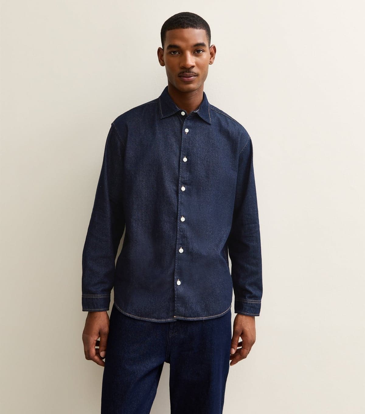 jack & jones Men's Dark Blue Regular Denim Long Sleeve Shirt Jack & Jones New Look