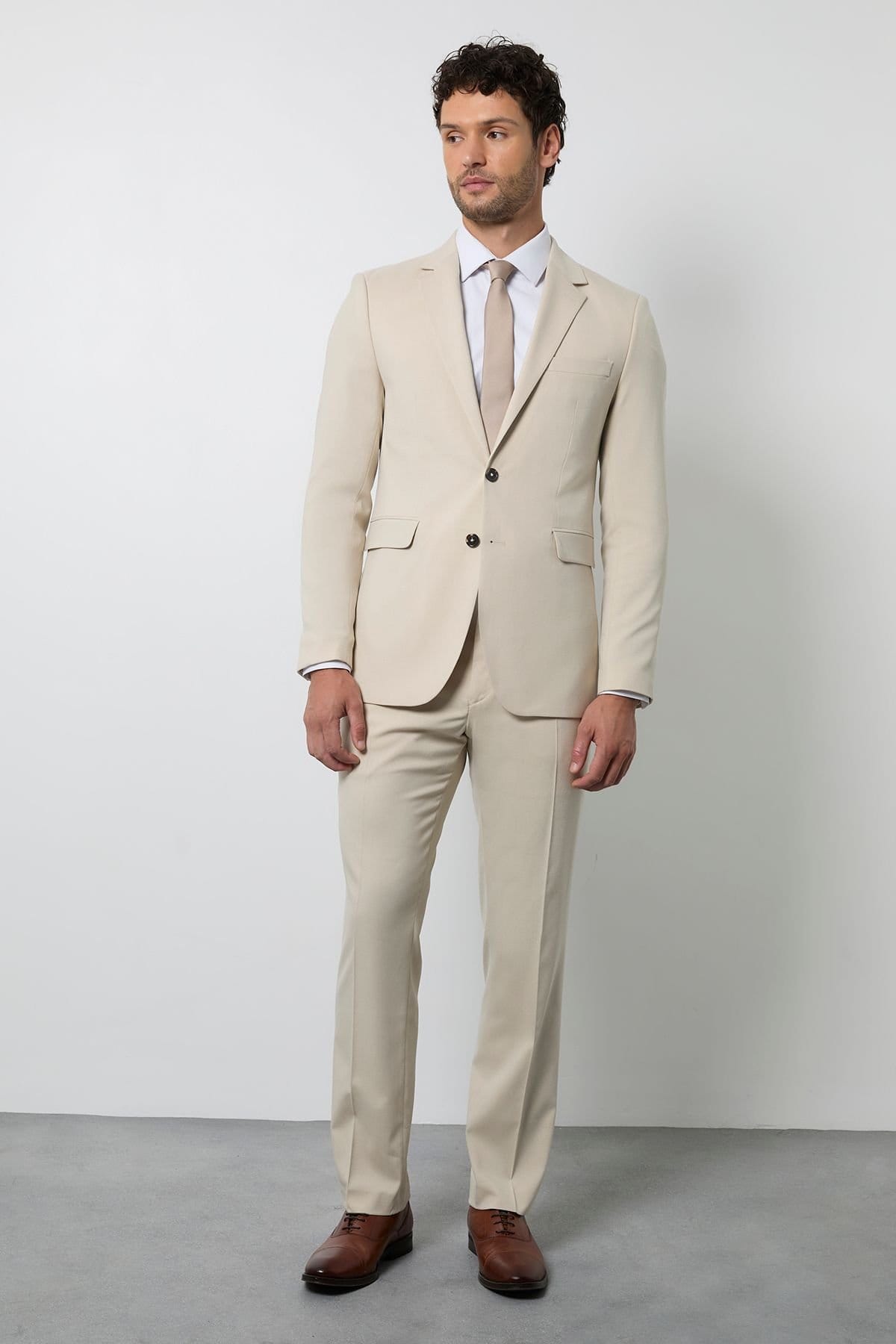 Burton Men's Beige Tailored Fit Suit Trousers In Natural