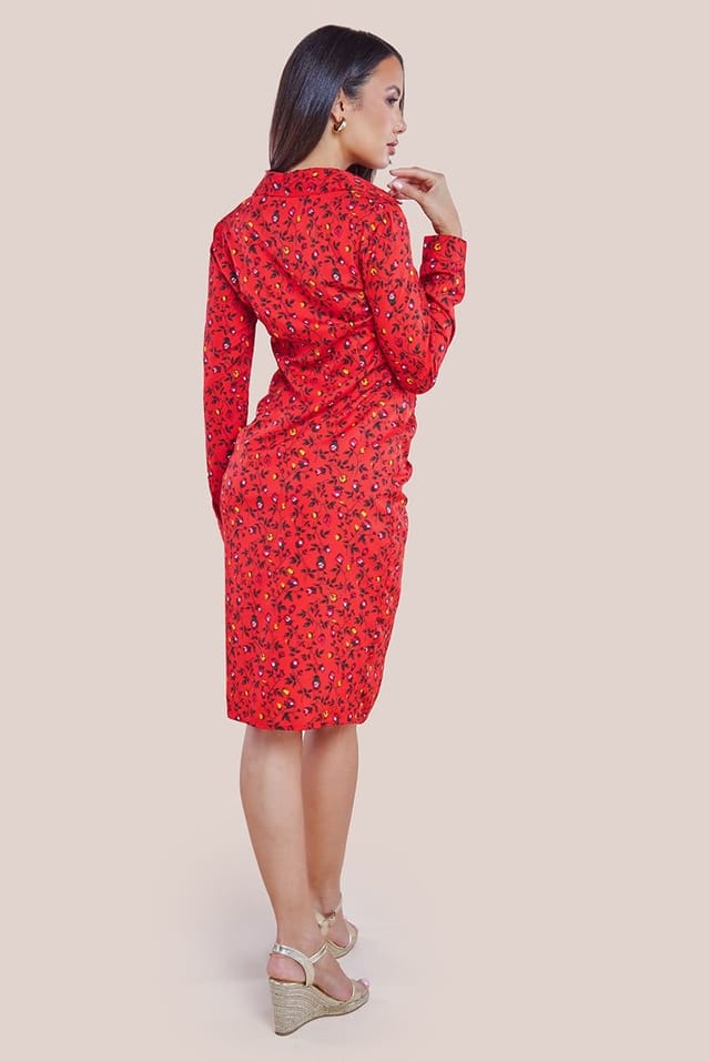 City Goddess City Goddess Women's Floral Print Shirt Dress in Red - 2