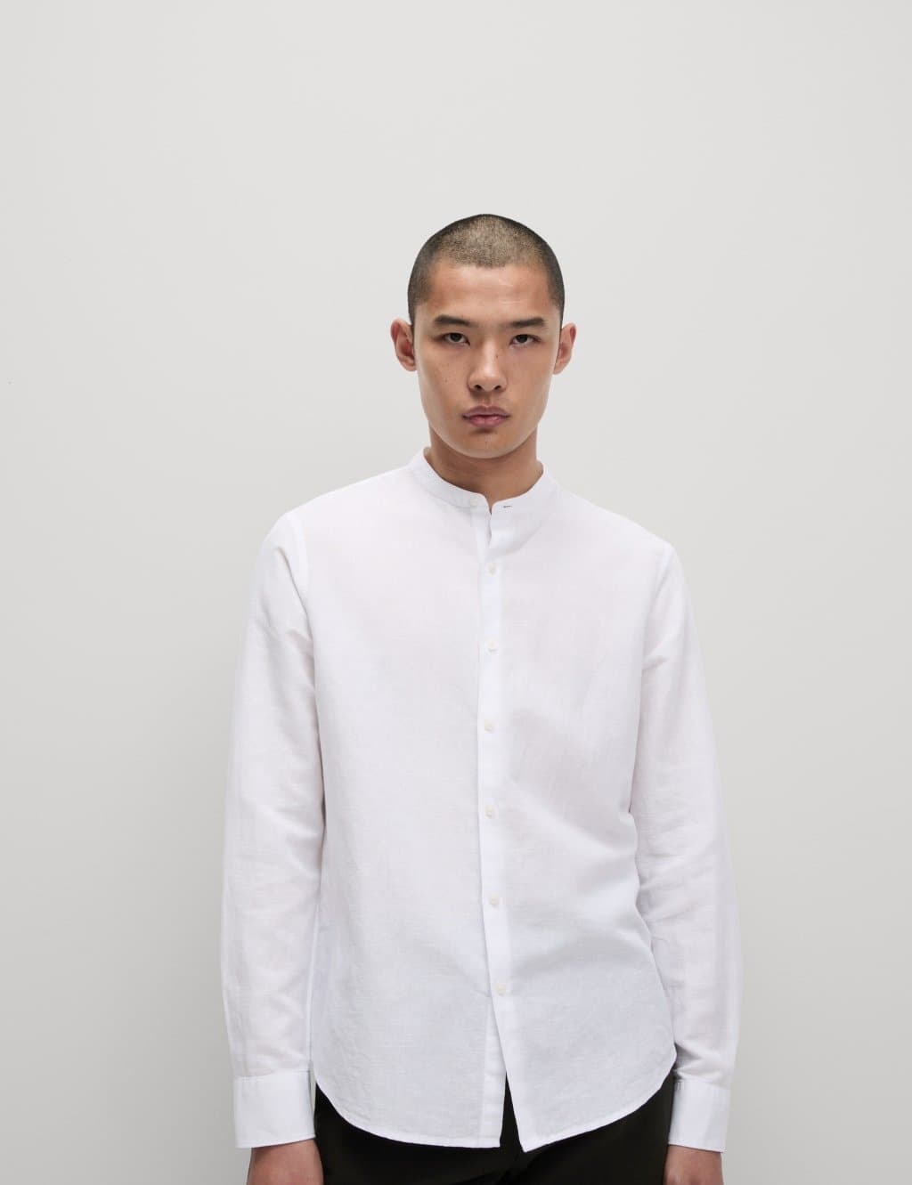 Marks & Spencer M&S Cotton Linen Blend Grandad Collar Shirt White