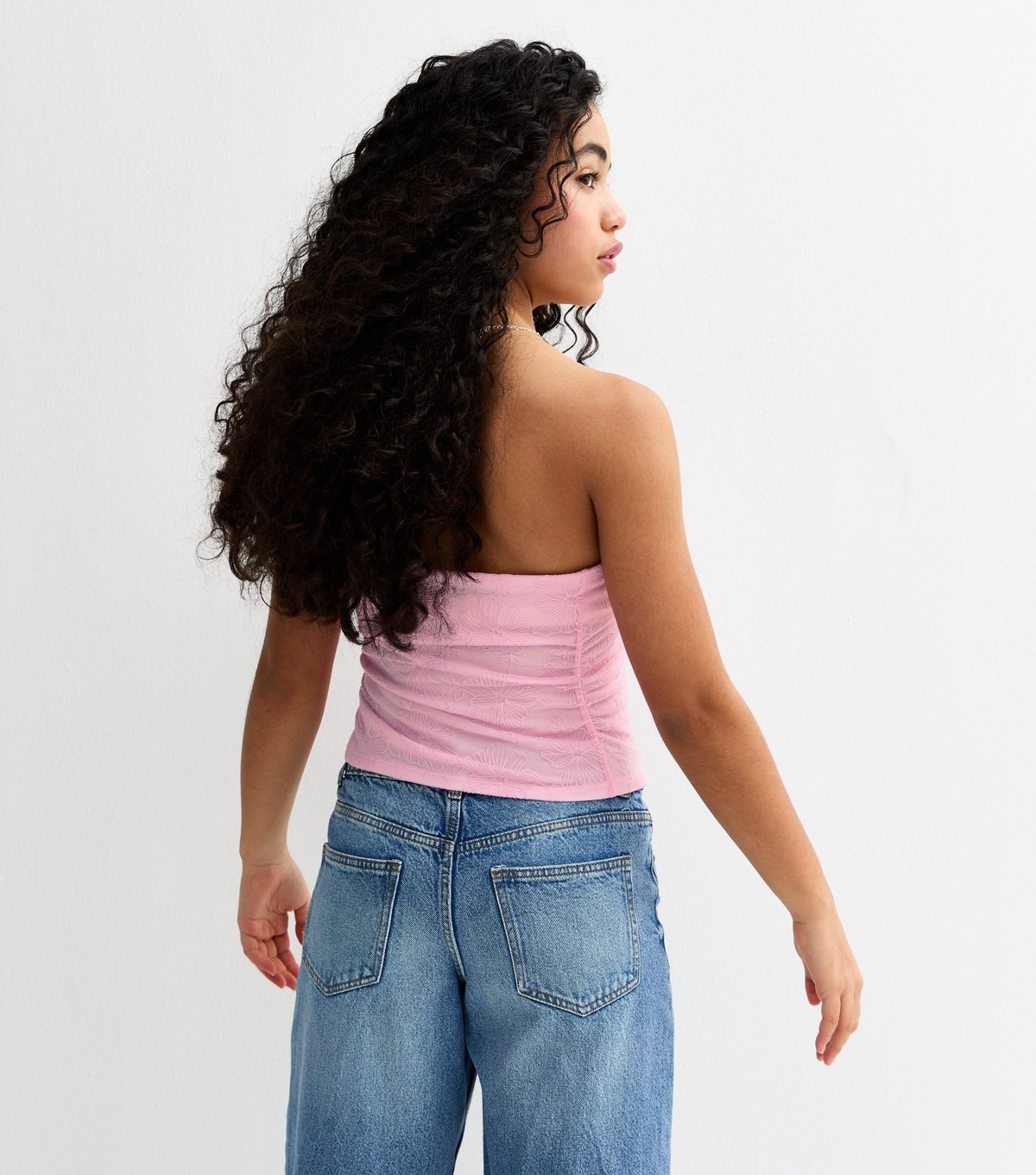 New Look Girls' Pink Floral Embroidered Mesh Bandeau Top New Look - 4