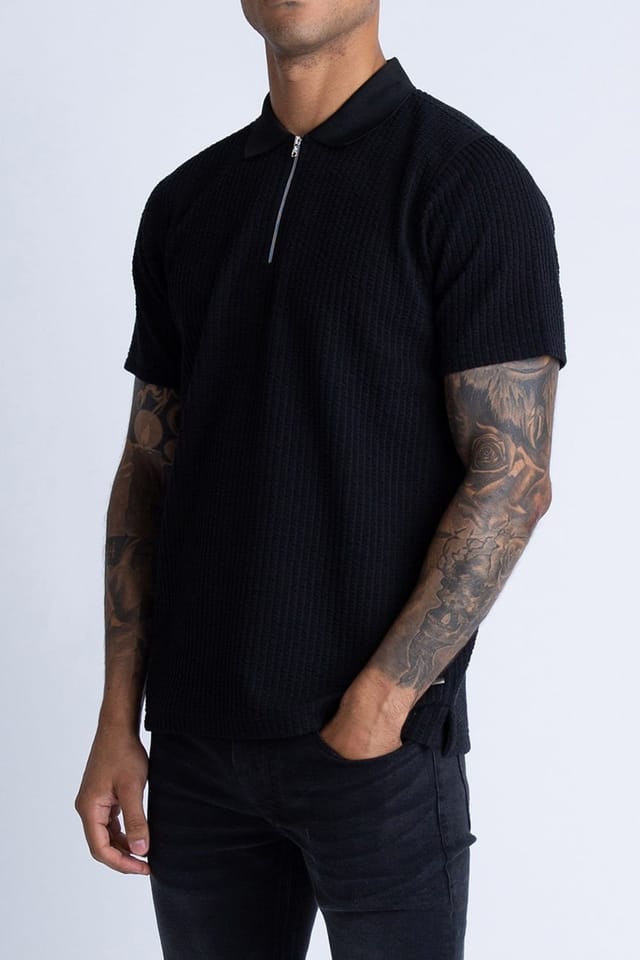 Luke 1977 Luke 1977 Men's Waffle On zip Polo in Black - 3