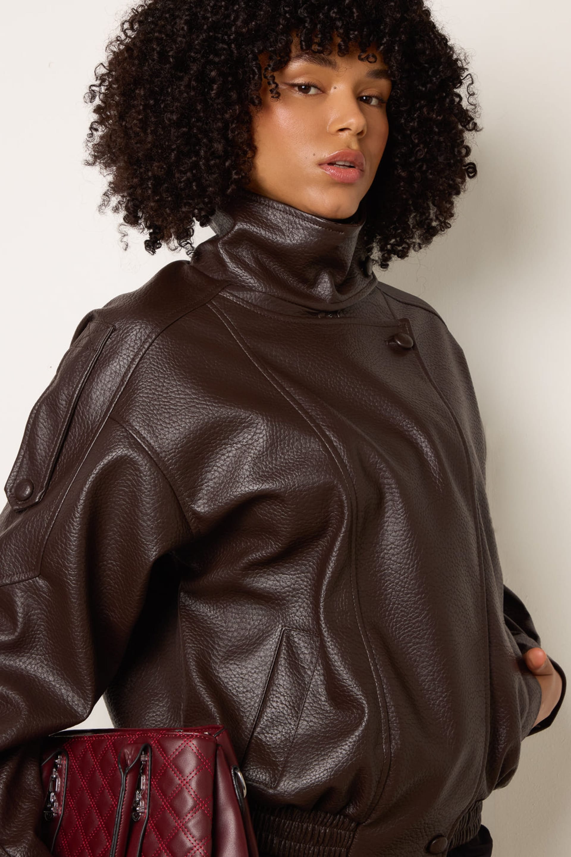 Blue Vanilla Blue Vanilla Women's Brown High Collar Faux Leather Jacket - 4